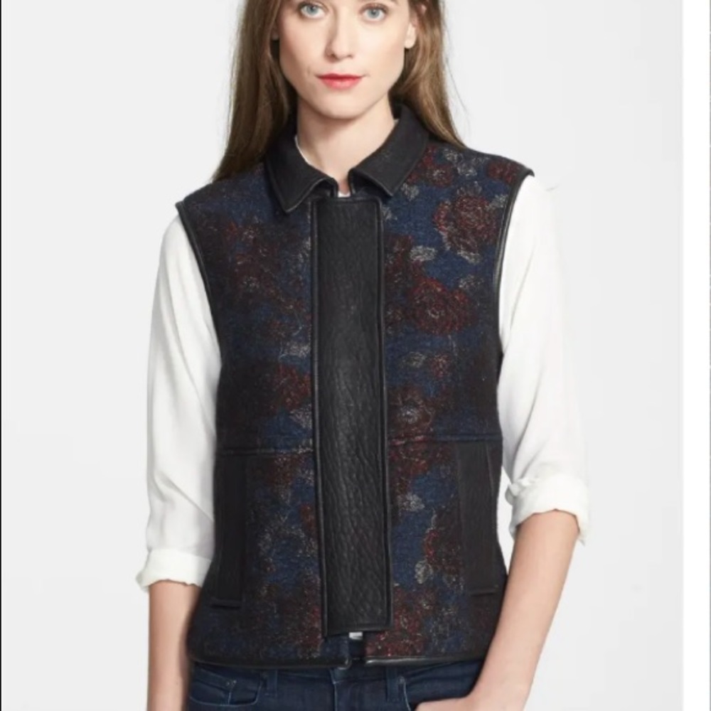 REBECCA MINKOFF Floral Waller Leather Trimmed Vest